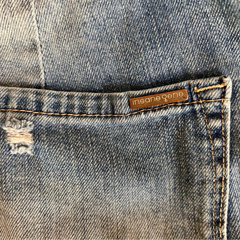 Insane Gene LA Jeans short overall Shortalls medium wash Distressed Size Medium - Picture 8 of 14